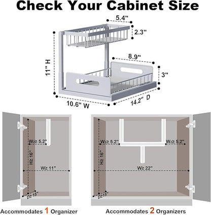 REALINN Under Sink Organizer, Pull Out Cabinet Organizer 2 Tier Slide Out Sink Shelf Cabinet Storage Shelves, Storage for Kitchen Bathroom, Grey, 2 Pack - Image 2