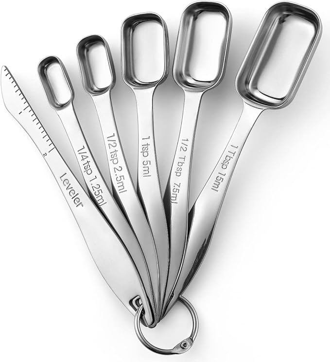 Spring Chef Stainless Steel Measuring Spoons Set of 6 with Leveler, Rectangular Metal Teaspoon & Tablespoon Measuring Spoons for Dry & Liquid Ingredients - Nesting Kitchen Gadgets For Baking & Cooking by SpringChef