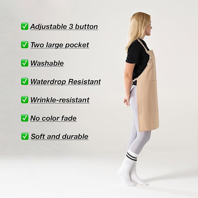 TOSHE Kitchen Apron Waterdrop Resistant Cotton Apron with adjustable Aprons for Women with Pockets 10 Color option Cooking Beige Apron(Beige) - Image 7