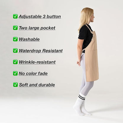 TOSHE Kitchen Apron Waterdrop Resistant Cotton Apron with adjustable Aprons for Women with Pockets 10 Color option Cooking Beige Apron(Beige) - Image 7