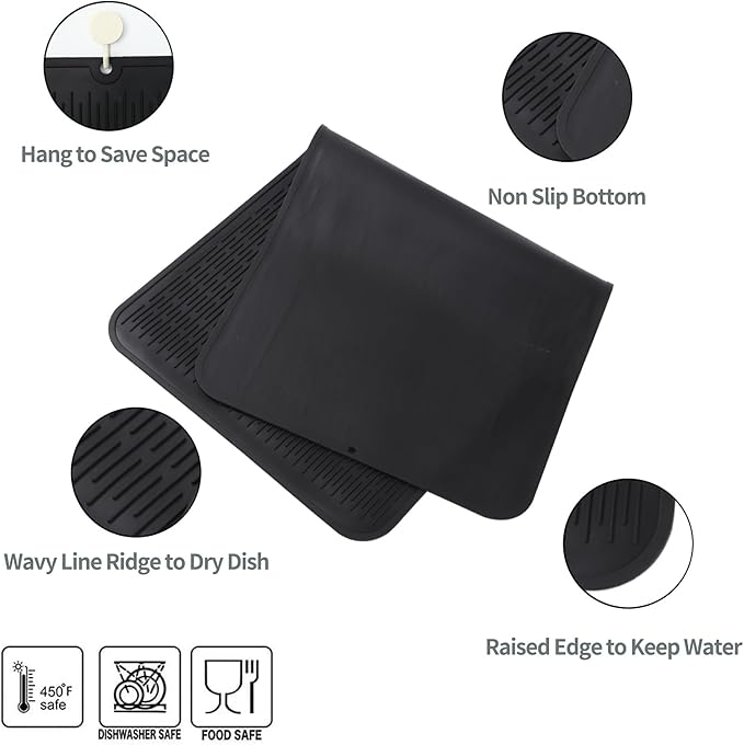 MicoYang Silicone Dish Drying Mat for Multiple Usage,Easy clean,Eco-friendly,Heat-resistant Silicone Mat for Kitchen Counter or Sink,Refrigerator or Drawer Liner Black 5XL 36inches x 18inches - Image 3
