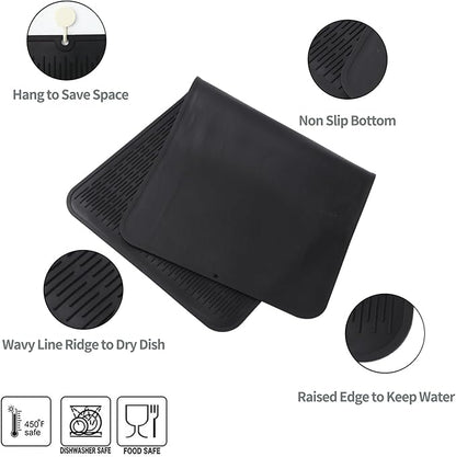 MicoYang Silicone Dish Drying Mat for Multiple Usage,Easy clean,Eco-friendly,Heat-resistant Silicone Mat for Kitchen Counter or Sink,Refrigerator or Drawer Liner Black 5XL 36inches x 18inches - Image 3