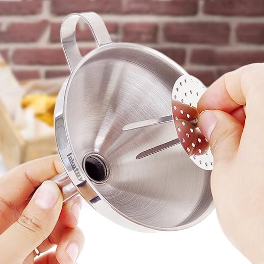 5.5-Inch 14CM Stainless Steel Kitchen Funnel with Strainer Filter for Transferring of Liquid Dry Ingredients and Metal Cooking Funnel - Image 3