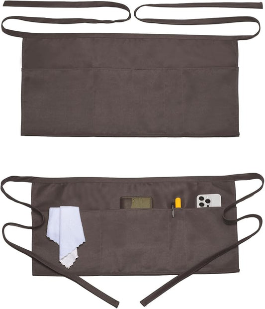 Argstar 2 Pack Server Apron with 4 Pockets, Waitress Waiter Waist WaterDrop Resistant Short Aprons