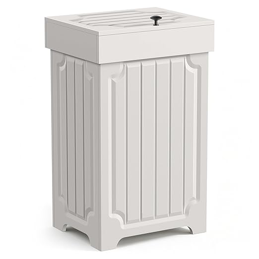 Povrgive Wood Trash Can Cabinet, 13 Gallon Hidden Kitchen Garbage Can with Lid, Farmhouse Dog Proof Trash Can, Metal Ring Included, 16" L x 13" W x 26.5" H, White by POVRGIVE-GreatDecorForIdealHome