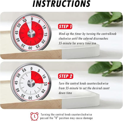Visual Kitchen Timer for Cooking and Kids with Loud Alarm, Classroom Timers for Desk, No Batteries Required, Mechanical Desk Timer, Magnetic Egg Timer for Study, Chef Clock, Stainless Steel, Countdown - Image 6