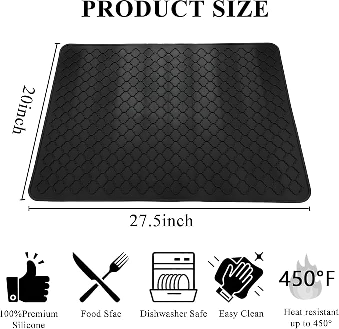 Silicone Stove Top Cover for Electric Stove- Range Covers for Electric Stove,Silicone XXL Dish Drying Mat, Glass Cooktop Covers Flat RV Range top Mats (Black, 20"x28")