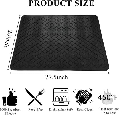 Silicone Stove Top Cover for Electric Stove- Range Covers for Electric Stove,Silicone XXL Dish Drying Mat, Glass Cooktop Covers Flat RV Range top Mats (Black, 20"x28")