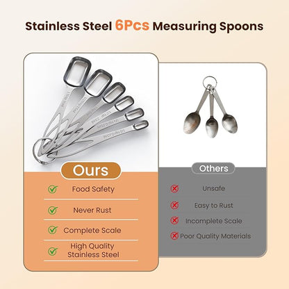 6PCS Narrow Measuring Spoons Set, Stainless Steel Measuring Spoon Fits in Spice Jars, Metal Teaspoon Measuring Spoons, Rectangular Tablespoon, Long Measuring Spoons for Dry & Liquid Ingredients - Image 7