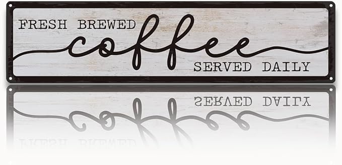 Coffee Metal Tin Signs, Fresh Brewed Coffee Served Daily Sign, Coffees Decoration for Cafe Bar Coffees Station, Kitchen, Restaurant, Hotel, Decorative Metal Wall Signs 15.8x4 Inches by Unknown