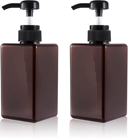 Pump Bottle, Refillable Plastic Empty Lotion Soap Dispenser Liquid Container for Bathroom Shampoo and Body Wash, 15oz/450ml Amber 2 Pack