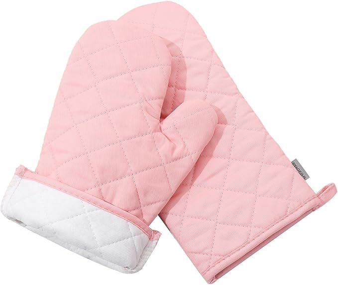 Oven Mitts and Pot Holders 4 pcs Set,High Heat Resistant 500 Degree Extra Thicken Long Kitchen Cotton Oven Glove for Cooking (12 Inch,Pink)… - Image 5
