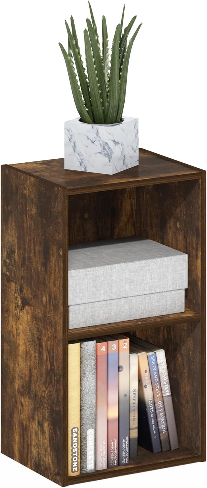 Furinno PASIR Book Shelf, 2-Tier Modern Bookshelf, Open Shelves Bookcase 9 x 12 x 21, Easy Assembly, for Living Room, Bedroom, Home Office, Amber Pine by Furinno-FitsYourSpaceFitsYourBudget
