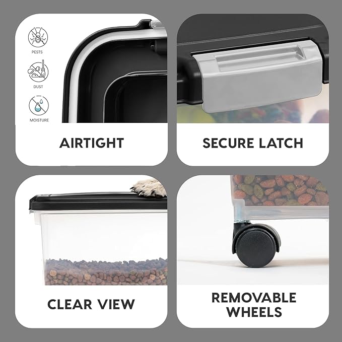 IRIS USA Airtight Dog Food Storage Container, Up to 54 lbs, Attachable Wheels, For Dog Cat Bird and Other Pet Food Storage Bin, Keep Fresh, Translucent Body, Easy Mobility, Black - Image 4