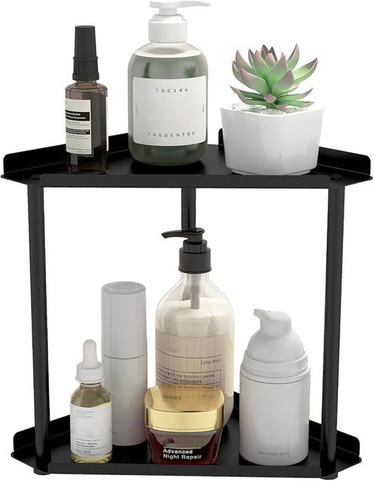 Jesginboo 2 Tier Bathroom Counter Organizer, Vanity Organizer Corner Shelf, Skincare, Makeup Countertop Organizers, Kitchen, Bathroom Counter Storage, Black by Jesginboo