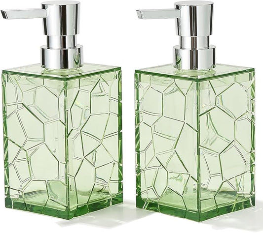2 Pack Clear Saga Green Rust Proof Soap Dispenser Bathroom, Acrylic Plastic Hand Soap Lotion Dispenser with Pump for Bathroom&Kitchen
