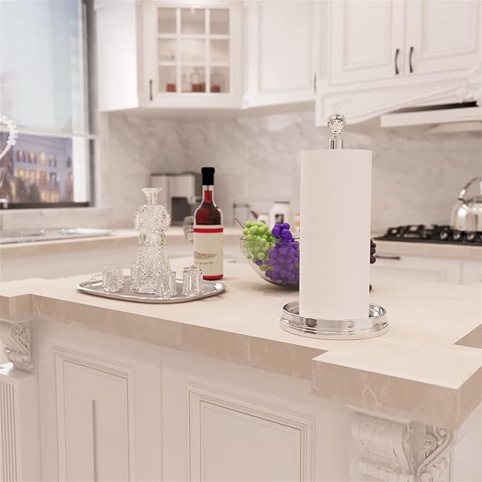 KASUNTO Crystal Ball Paper Towel Holder - Steel Stand for Countertops & Tables, Fits Standard & Jumbo Rolls, Polished Chrome - Image 6