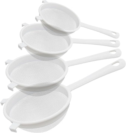 4 Pcs Plastic Nylon Fine Mesh Kefir Strainer Set with Handle, Sieve Fine Mesh Colander Flour Sifter for Yogurt Baking Kitchen Kefir Tea Juice Pasta
