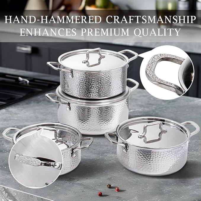 Vivicreate Tri Ply Stainless Steel Stock Pot with Lid 5 Quart Hammered Stockpot Induction Cooking Pot Soup Pot Compatible with All Stovetops (5QT) - Image 9