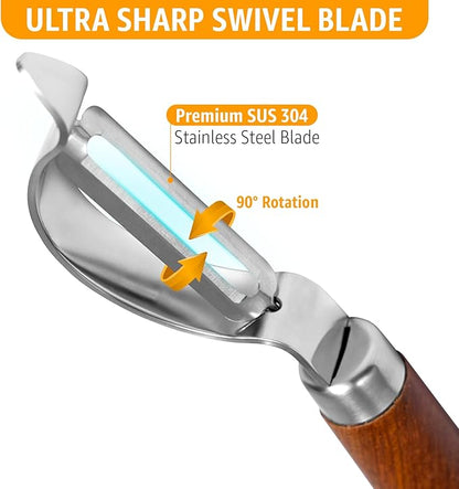 Potato Peeler Wooden Handle, Curved Multifunctional Vegetable Peeler, Rosewood & Stainless Steel, Fruit & Veggie Peeler, Peeler Knife Blade, Eye Remover