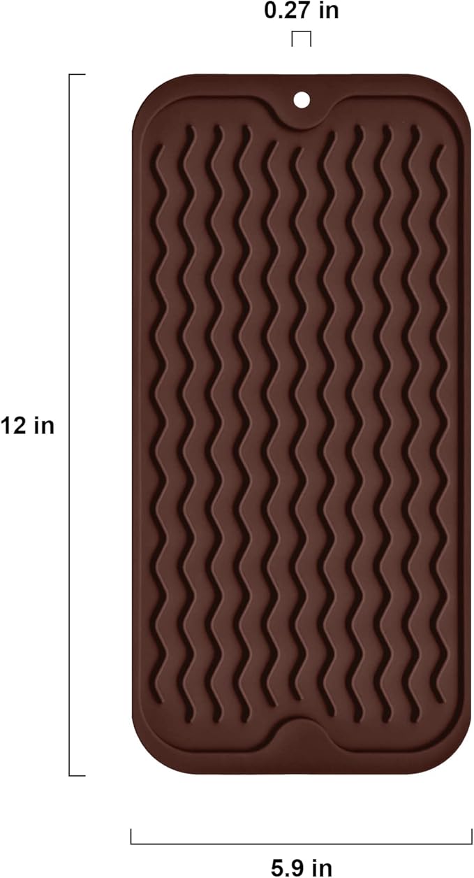 Silicone Dish Drying Mat, Non-Slip Easy Clean Sink Mat Large Heat-resistant Dish Drainer Mat for Kitchen Counter, Sink, Refrigerator or Drawer liner (12" x 6", COFFEE) - Image 3