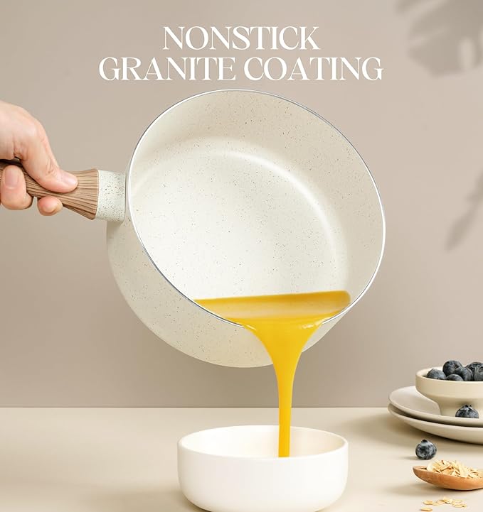 MICHELANGELO Saucepan Set with Lid, Nonstick Sauce Pan Sets with Granite Coatings, Non-Toxic Sauce Pot Sets of 3, Induction Compatible, 1Qt, 2Qt & 3Qt, White - Image 2