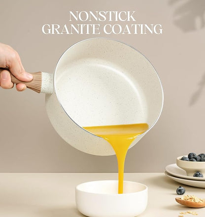 MICHELANGELO Saucepan Set with Lid, Nonstick Sauce Pan Sets with Granite Coatings, Non-Toxic Sauce Pot Sets of 3, Induction Compatible, 1Qt, 2Qt & 3Qt, White - Image 2