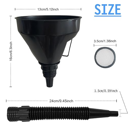 5 Pcs Plastic Oil Funnels for Automotive Use Set, Large Flexible Fuel Funnel, Wide Mouth Fuel Funnels with Detachable Spout and Filter for Water, Gasoline, Coolant, Engine Oil Transfer - Image 2