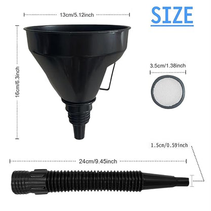 5 Pcs Plastic Oil Funnels for Automotive Use Set, Large Flexible Fuel Funnel, Wide Mouth Fuel Funnels with Detachable Spout and Filter for Water, Gasoline, Coolant, Engine Oil Transfer - Image 2