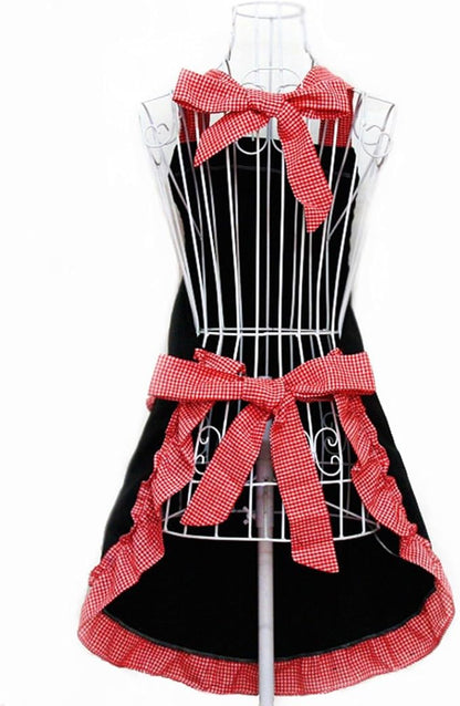 Hyzrz Cute retro Aprons with Pockets for Women Girls Vintage Kitchen Cooking Apron for Mother Gift (Red)