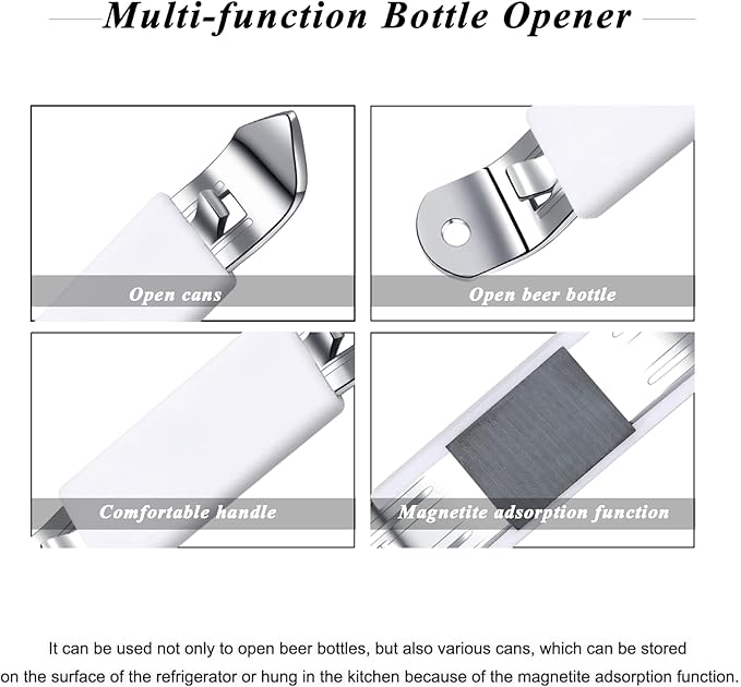 3 Pieces Magnetic Bottle Openers Can Opener Classic Beer Opener Stainless Steel Small Bottle Opener Can Tapper with Magnet for Camping and Traveling HANCELANT (White) - Image 2