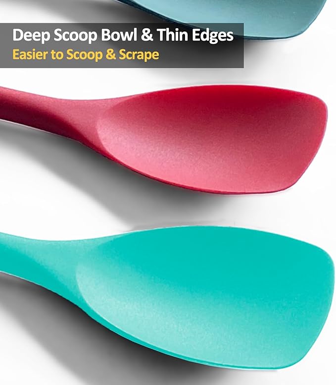 Upgrade Silicone Spatula Spoon Set,VOVOLY Heat Resistant Rubber Spoonula, Seamless Non-Stick Flexible Scrapers for Baking Mixing Tool,3 Pack, Teal - Image 3