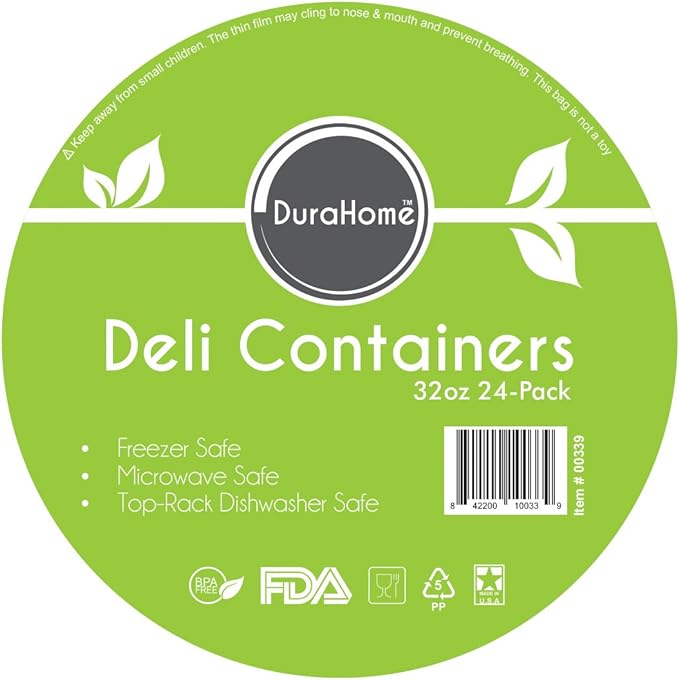 DuraHome - Deli food Storage Containers with Lids 32 oz, Quart Pack of 24 Leak-proof Freezer Safe Microwaveable Soup Storage Container - Clear Plastic Premium Quality - Image 6