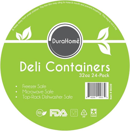 DuraHome - Deli food Storage Containers with Lids 32 oz, Quart Pack of 24 Leak-proof Freezer Safe Microwaveable Soup Storage Container - Clear Plastic Premium Quality - Image 6