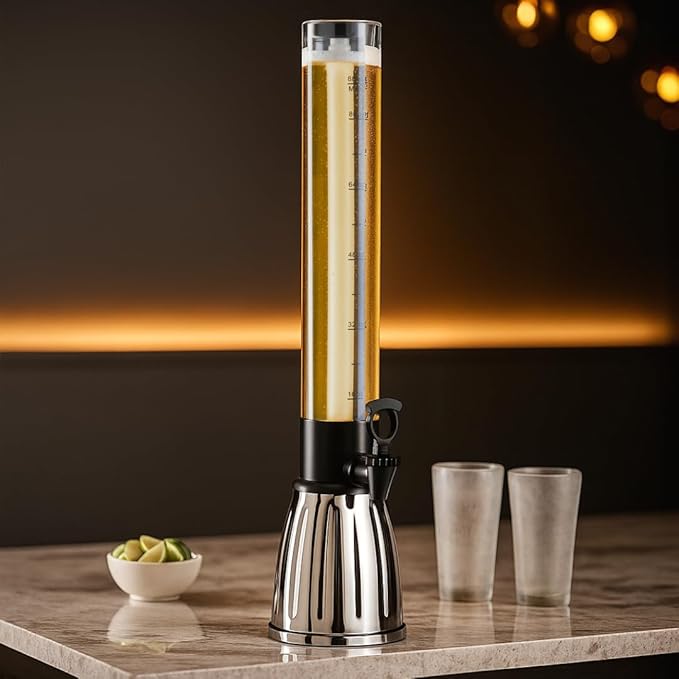 OGGI Beer Tower 88oz - Beverage Dispenser with Spigot & Ice Tube, Margarita Tower, Mimosa Tower, Perfect Drink Dispensers for Parties, Drink Tower, Holds 6 Pints of Beer – Stainless - Image 3