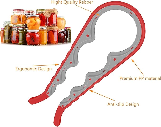 Jar Opener, 5 in 1 Multi Function Can Opener Bottle Opener Kit with Silicone Handle Easy to Use for Children, Elderly and Arthritis Sufferers (Apple Red） - Image 6