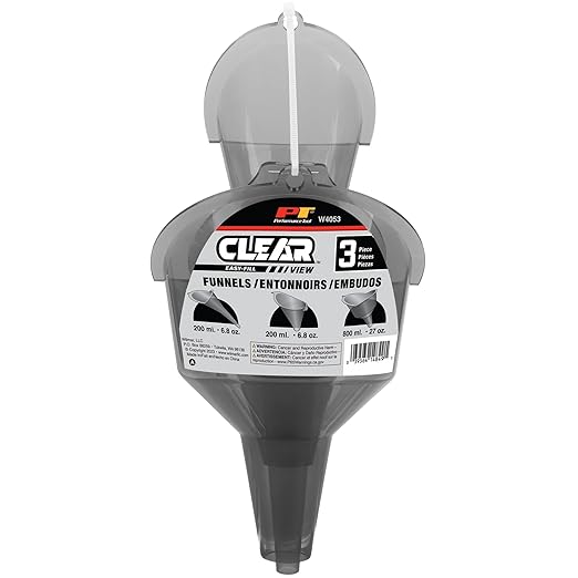 Performance Tool W4053 Clear View Easy-Fill Funnel Set (3 Pieces) - Versatile Liquid Filling Solutions