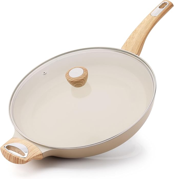 SENSARTE Ceramic Nonstick Frying Pan Skillet with Lid 12.5Inch Large Non Stick Non-toxic Healthy Kitchen Cooking Chef's Pan, Free of Intentionally Added PFOA/PFAS/PTFE, Induction Compatible by SENSARTE