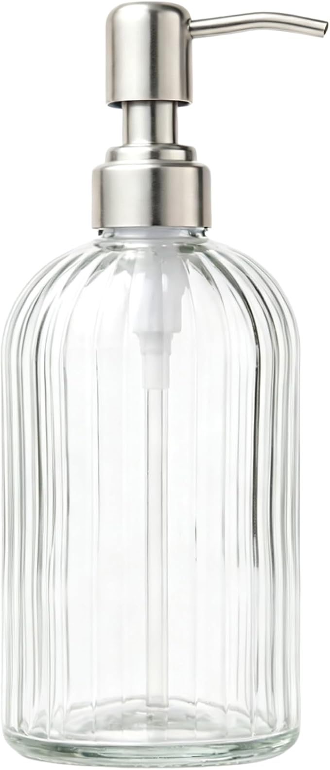 Glass Hand Soap Dispenser Silver Pump Refillable Dish Shampoo Lotion Bottle with Brushed Bathroom Kitchen Decor 18 OZ
