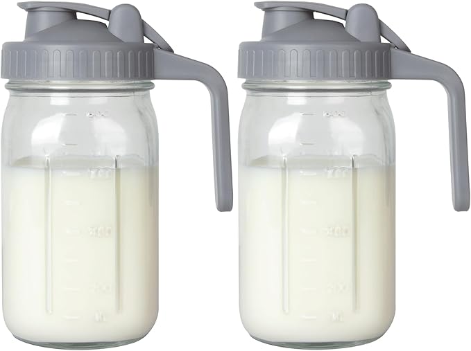 OneDream 2PACK Breast Milk Pitcher 32oz Glass Pitcher with Lid, Leakproof Drip-Free Spout, Breastmilk Storage Pitcher for Fridge by OneDream