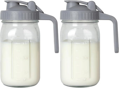 OneDream 2PACK Breast Milk Pitcher 32oz Glass Pitcher with Lid, Leakproof Drip-Free Spout, Breastmilk Storage Pitcher for Fridge by OneDream