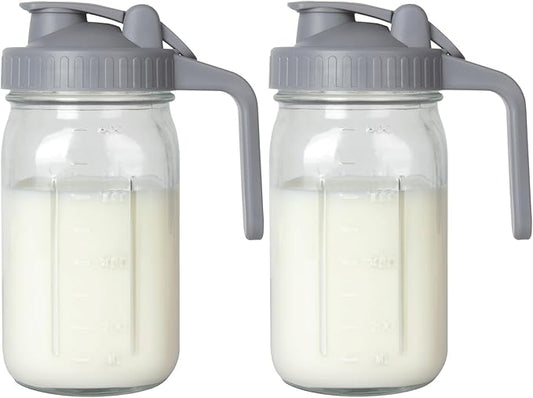 OneDream 2PACK Breast Milk Pitcher 32oz Glass Pitcher with Lid, Leakproof Drip-Free Spout, Breastmilk Storage Pitcher for Fridge by OneDream