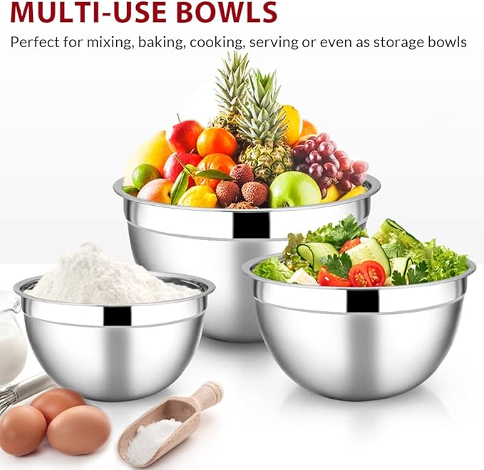 E-far Mixing Bowls with Lids Set of 5, Stainless Steel Black Mixing Bowls Metal Nesting Bowls with Airtight Lids for Cooking, Baking, Serving, Storage - Size 0.7/1/1.5/3/4.6QT - Dishwasher Safe - Image 4