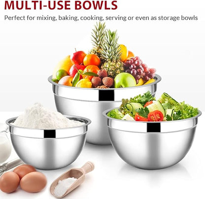 E-far Mixing Bowls with Lids Set of 5, Stainless Steel Black Mixing Bowls Metal Nesting Bowls with Airtight Lids for Cooking, Baking, Serving, Storage - Size 0.7/1/1.5/3/4.6QT - Dishwasher Safe - Image 4