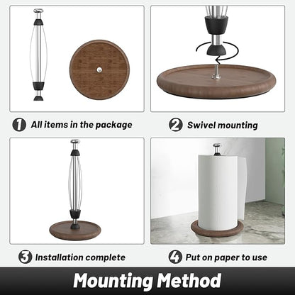 VEHHE Wooden Paper Towel Holder Countertop with Weighted Base, One-Handed Tear Paper Towel Holder Stand with Damping Function and EVA Non-Slip Pad, for Kitchen Bathroom Farmhouse - Image 5