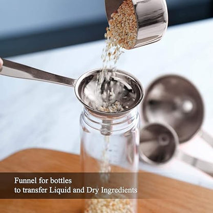 3 in 1 Metal Funnels for Filling Bottles Stainless Steel Small Kitchen Funnel Set for Transferring Essential Oils Liquid Fluid Spice Dry Ingredients Powder, Durable (‎Long-Handled Funnel) - Image 6