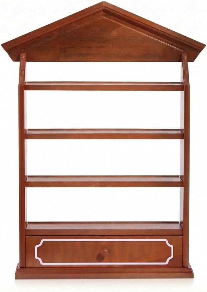 Chunful Vintage Spice Jar Wooden Rack with 4 Shelves and Drawer Hanging Spice Rack Wall Mounting Kitchen Storage Village Style Display Shelf for 24 Jars, Shelf Only(Classic)