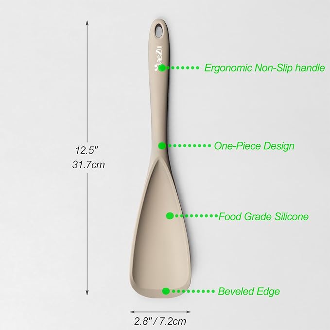 Silicone Spatula Spoon, Great for Both Cooking and Serving Durable BPA-Free Matte Black Silicone, Seamless Design, Safe for Nonstick Cooking Surfaces, 2-Pcs, Khaki - Image 2