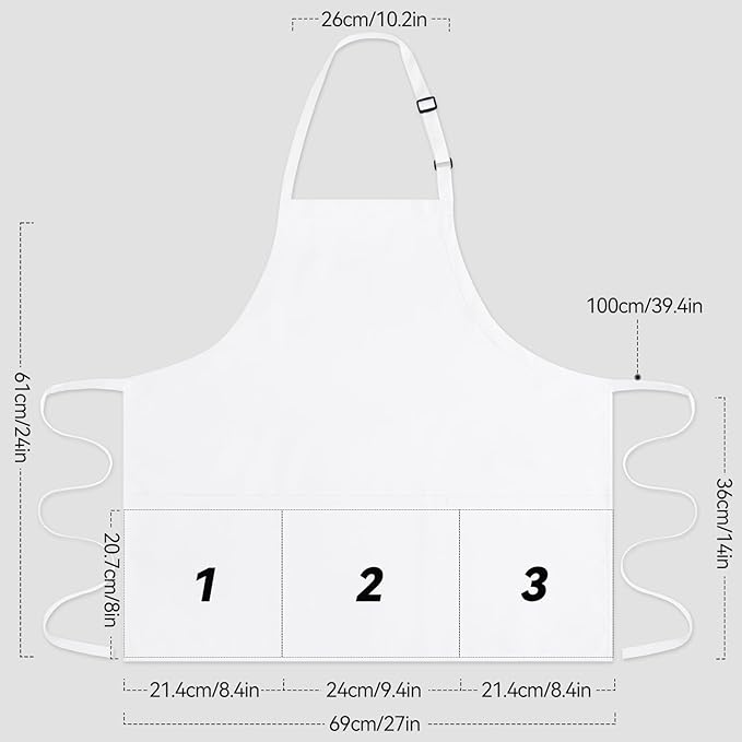 NLUS Kitchen Cooking Apron with 3 Pockets, Adjustable Bib Apron Chef Aprons for Women Men