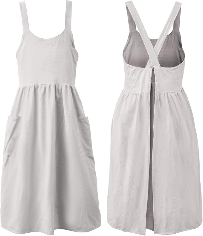Uaussi Cotton Linen Apron Cross Back Work Apron for Women with Pockets Pinafore Dress X Cross Halter Apron for Chef Gardening by Uaussi